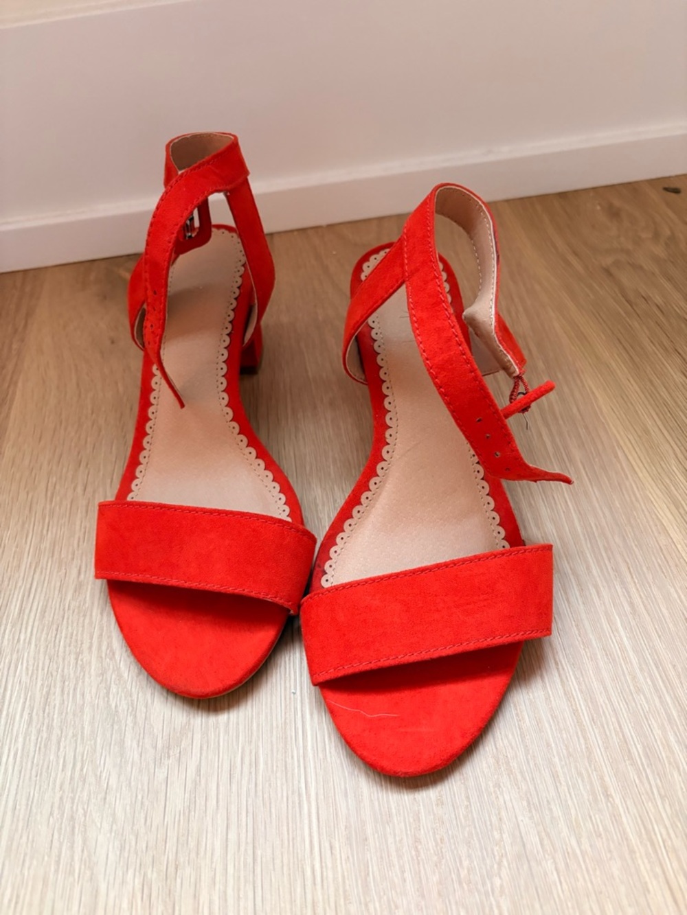 LOFT Red Suede Open-Toe Ankle Strap Sandals